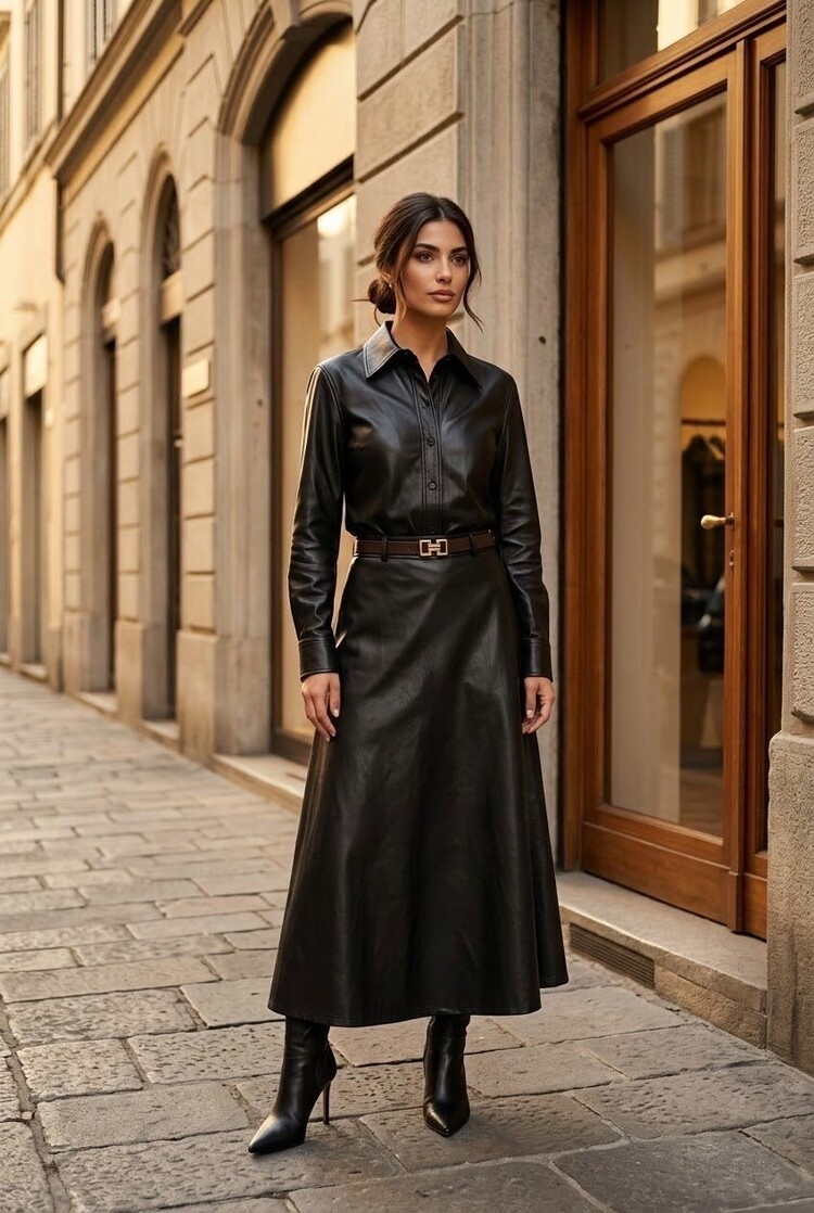 Paris Faux Leather Midi Skirt-Black 7122