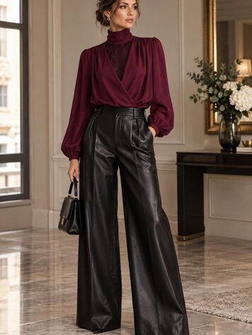 Paris Burgundy Lace Statement Blouse -Black 1004