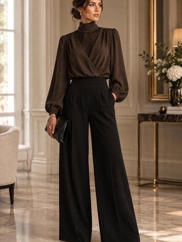 Paris Brown Lace Statement Blouse - 1004