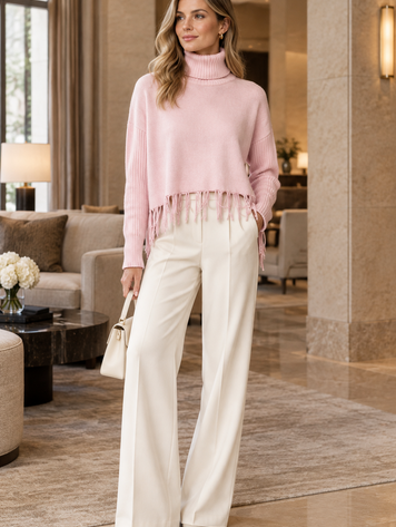 Paris Fringe Sweater Pink -9063