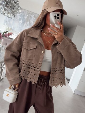 Paris Suede Jacket With Lace Trim - Brown
