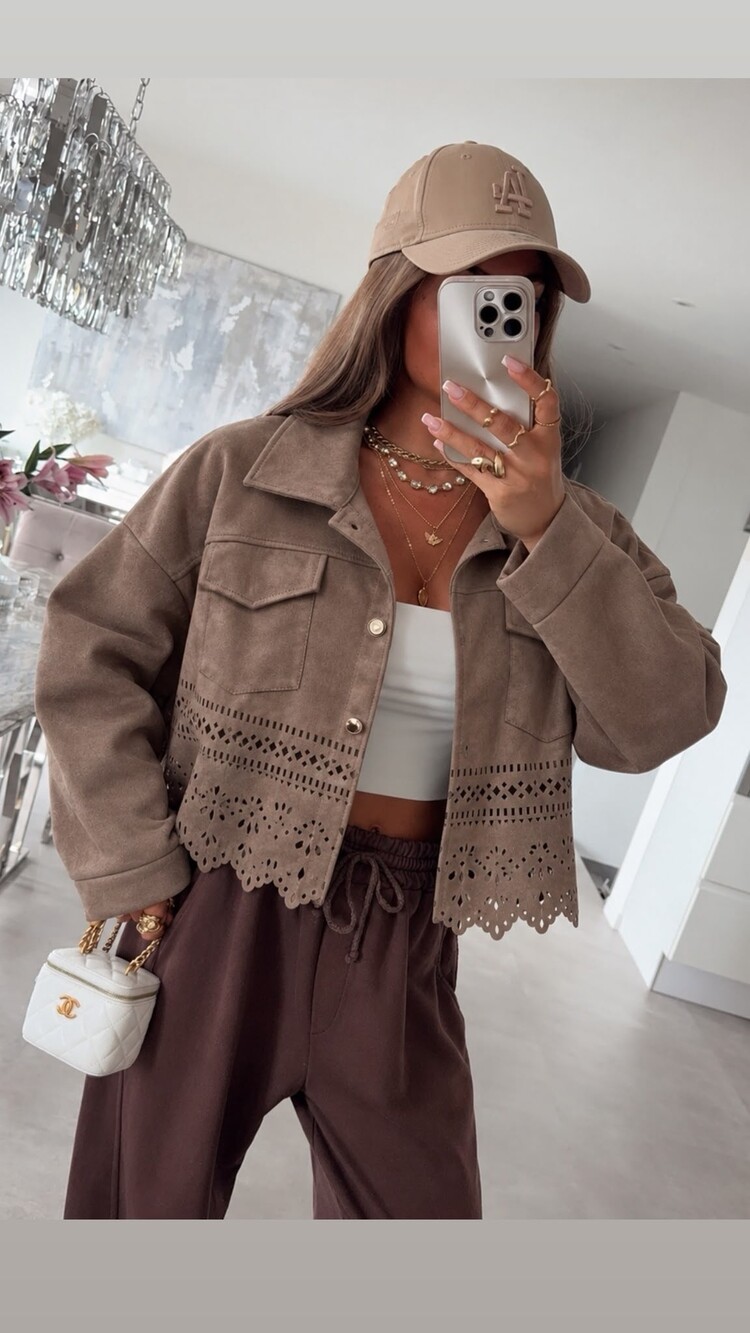 Paris Suede Jacket With Lace Trim - Brown