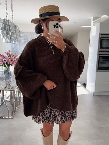 Paris Oversized Cable-Knit Sweater-Brown PB2007