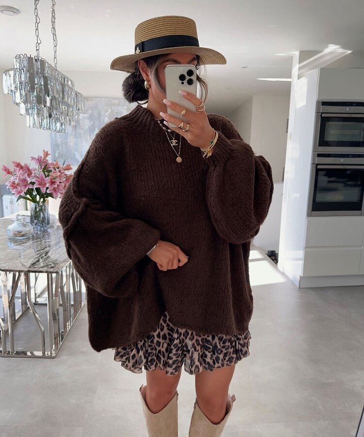 Paris Oversized Cable-Knit Sweater-Brown PB2007