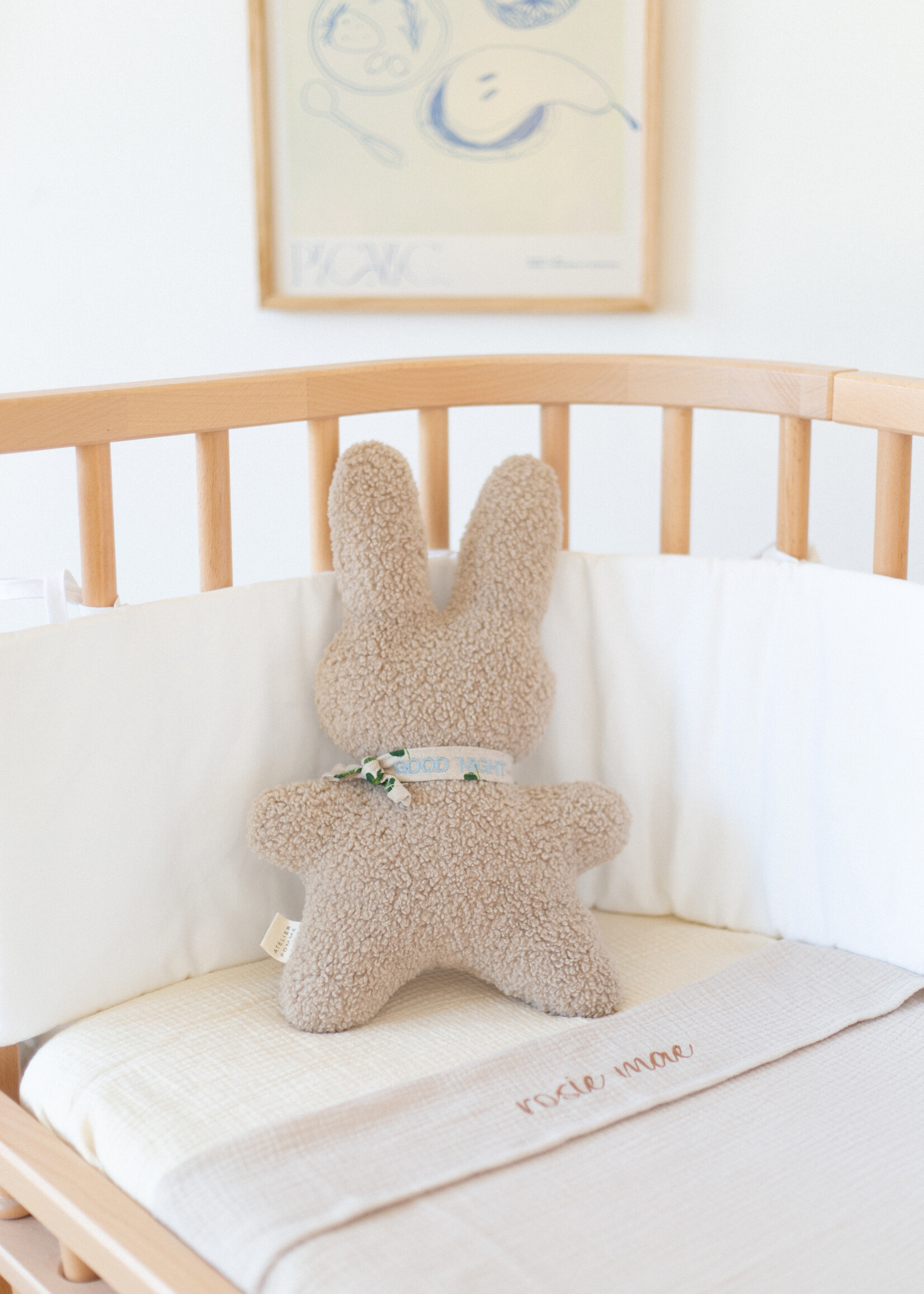 Atelier POMME SWEET SHEET CRIB BONJOUR BEIGEE