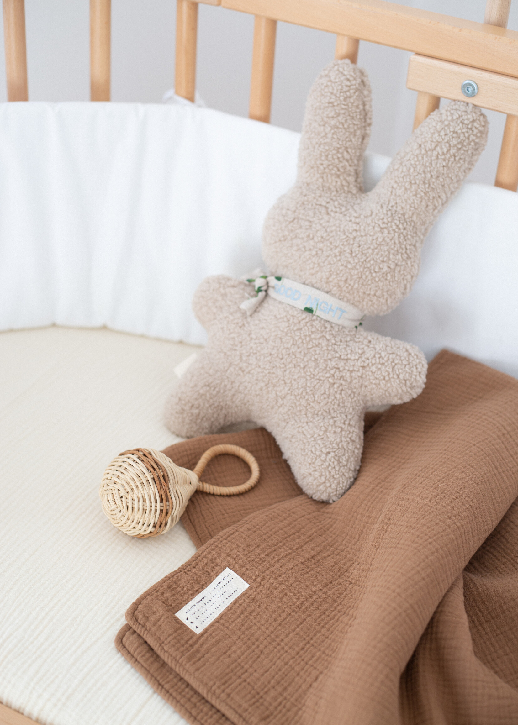 Atelier POMME SLEEP TIGHT FITTED SHEET CRIB - BONJOUR BEIGE