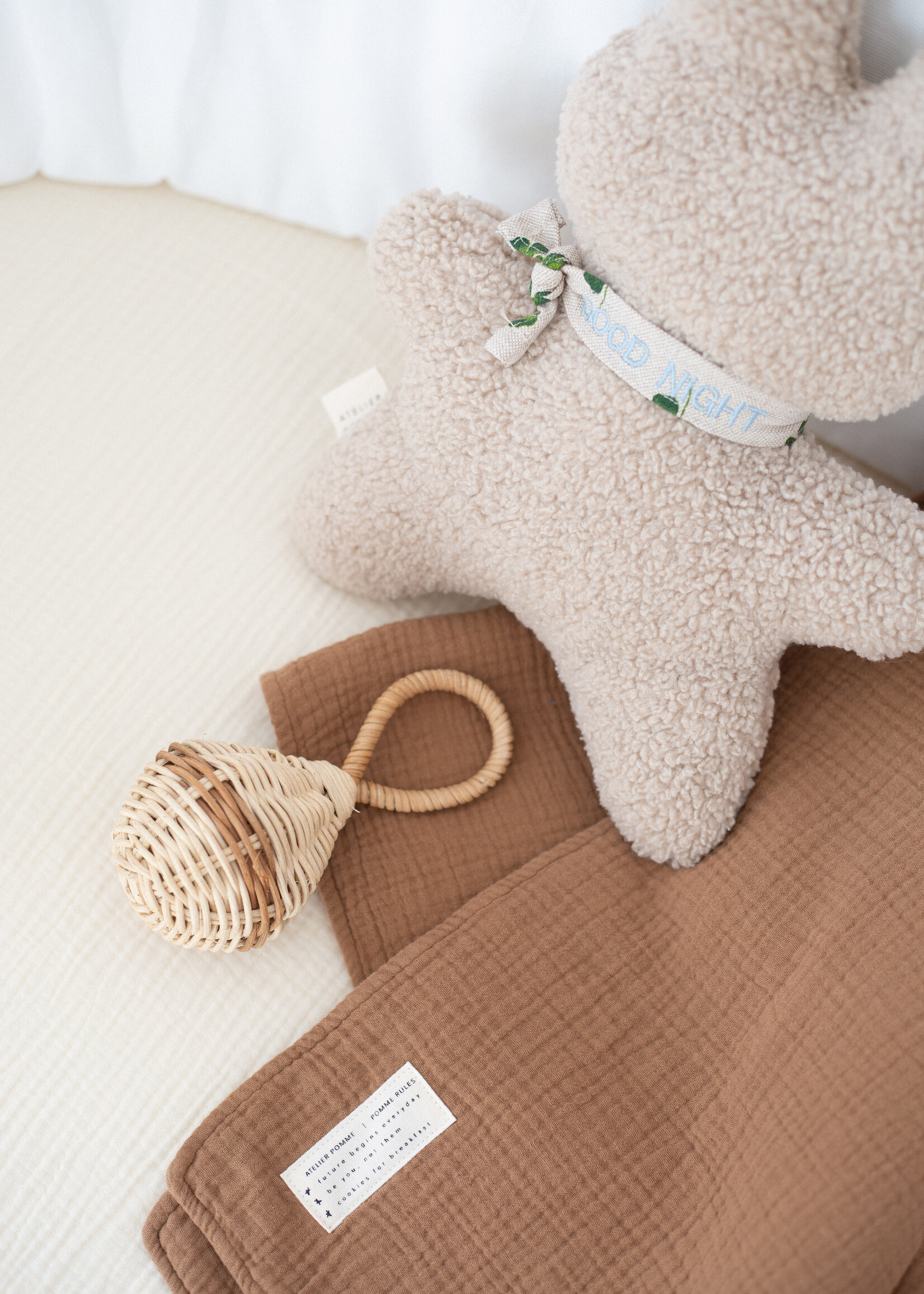 Atelier POMME SLEEP TIGHT FITTED SHEET CRIB - BONJOUR BEIGE