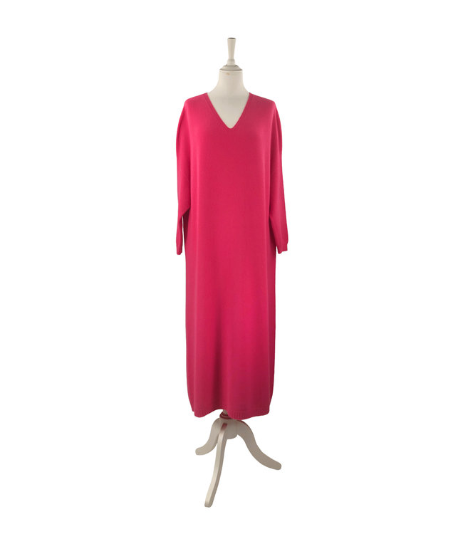 Computerspelletjes spelen Teken Classificatie Midi Knit V-neck Dress - Fuchsia - Courage