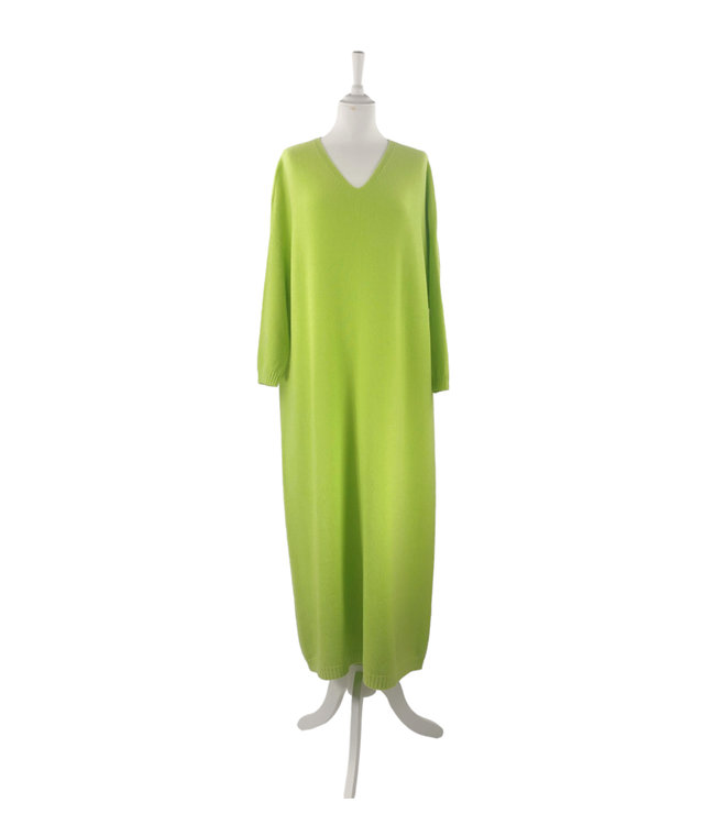 Midi Knit V-neck Dress - Lime