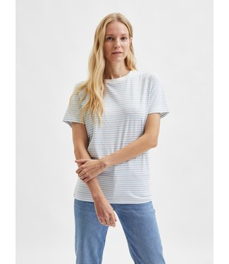 Selected Femme SLFMY Perfect Tee Box Cut - Snow White Stripes