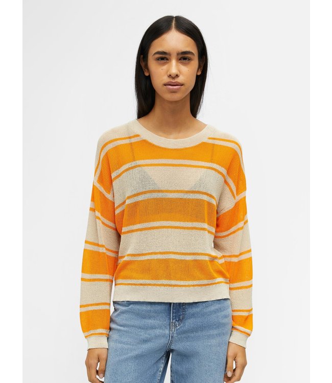 OBJKALYANA Knit Pullover - Sandshell/Bright Marigold Striped