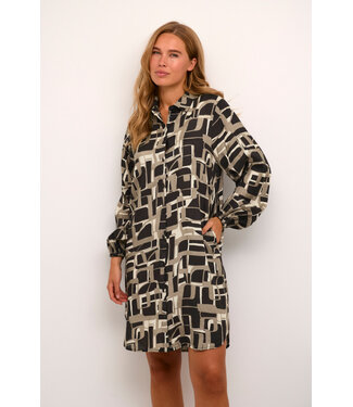 KAFFE KAtanya Shirt Dress - Black / Beige Graphic Print