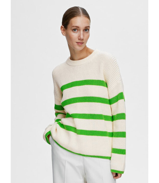 SLFBLOOMIE Knit O-Neck - Snow White Classic Green