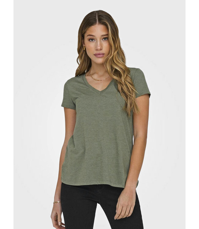 JDYDALILA S/S V-Neck Top - Deep Lichen Green Melange