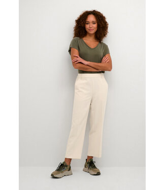 KAFFE KAsakura HW Cropped Pants - Antiqua White