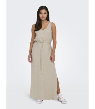 JDY JDYSAY S/L Linen Maxi Tie Dress - Oatmeal Melange