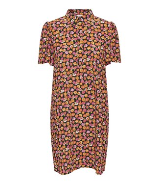 JDY JDYFLORENTINE S/S Shirt Dress - Black Fuchsia Purple Multi Flower