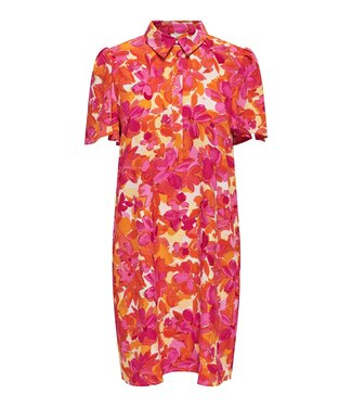 JDY JDYFLORENTINE S/S Shirt Dress - Eggnog Tangerine Flowers