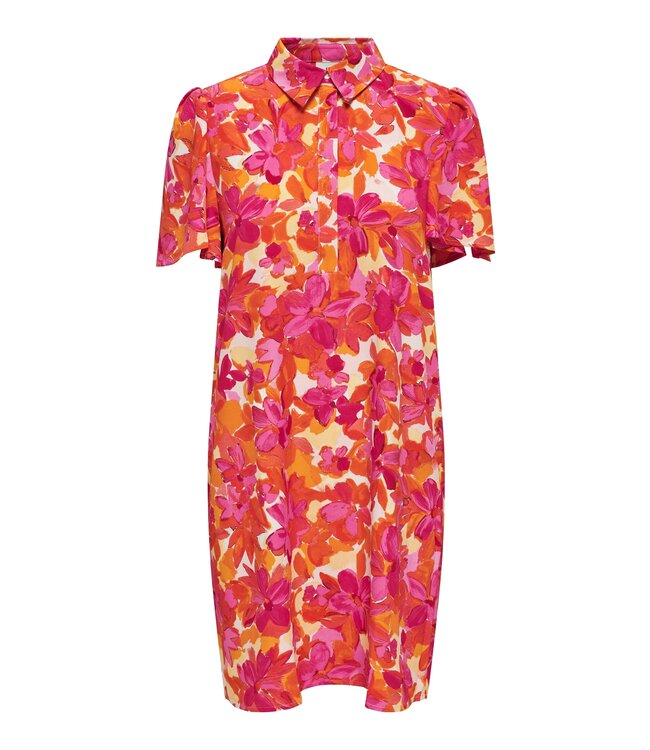 JDYFLORENTINE S/S Shirt Dress - Eggnog Tangerine Flowers