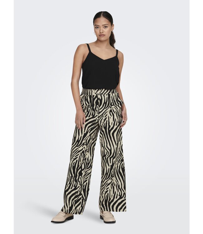 JDYCAMILLE MW Wide Pants -  Tapioca AOP: Black Zebra
