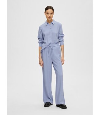 Selected Femme SLFVIVA-GULIA HW Long Linen Pant - Cashmere Blue