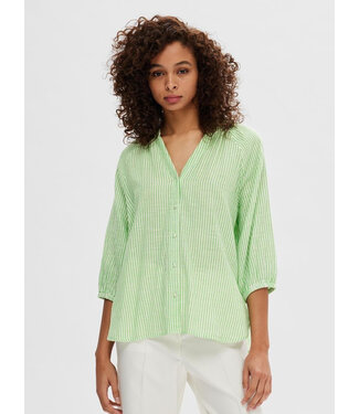 Selected Femme SLFALBERTA 3/4 Stripe Shirt - Snow White Classic Green Stripes