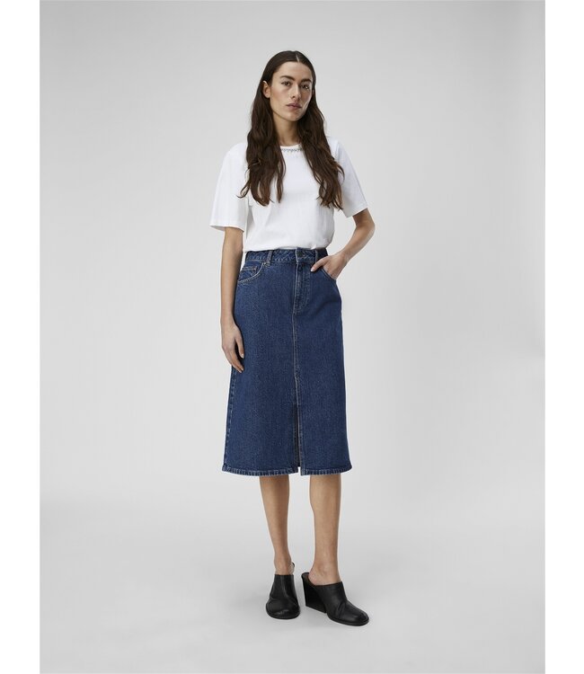 OBJELLEN MW Midi Denim Skirt - Medium Blue Denim