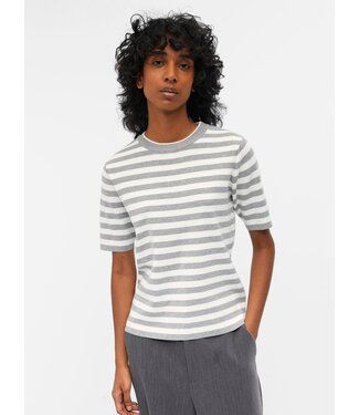 Object OBJESTER S/S New Knit Pullover - Light Grey Melange Stripes: Cloud Dancer