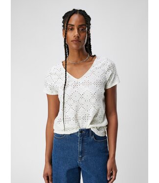 Object OBJFEODORA S/S V-Neck Top - Cloud Dancer