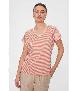 Freequent FQMIAN Tee - Moonbean With Hot Coral Striped