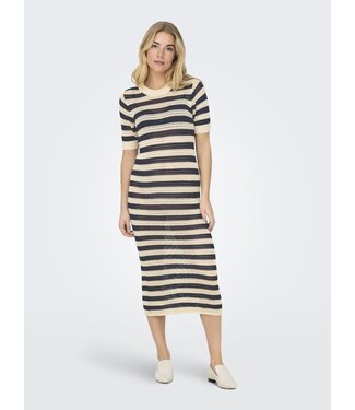 JDY JDYTIKKA IVY 2/4 O-Neck Stripe Dress - Sandshell Stripes: Total Eclipse