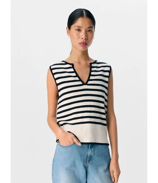 Object OBJVIVA RE S/L Knit Top - Sandshell Black Striped