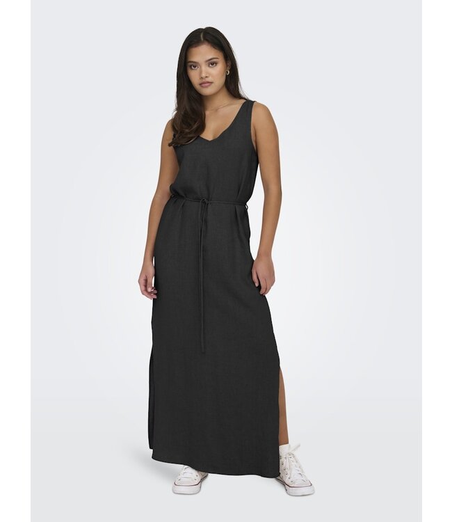 JDY JDYSAY S/L Linen Maxi Tie Dress - Black