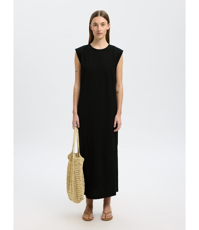 Selected Femme SLFHALLEY SL Shoulderpad Ankle Dress - Black