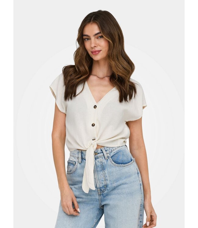 JDY JDYSAY S/S Linen Knot Shirt -  Snow White