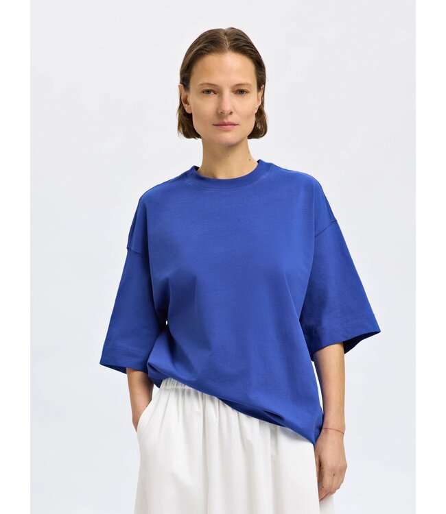 Selected Femme SLFCOLWOMAN 2/4 Oversized Tee - Dazzling Blue