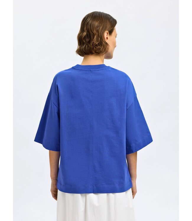 Selected Femme SLFCOLWOMAN 2/4 Oversized Tee - Dazzling Blue
