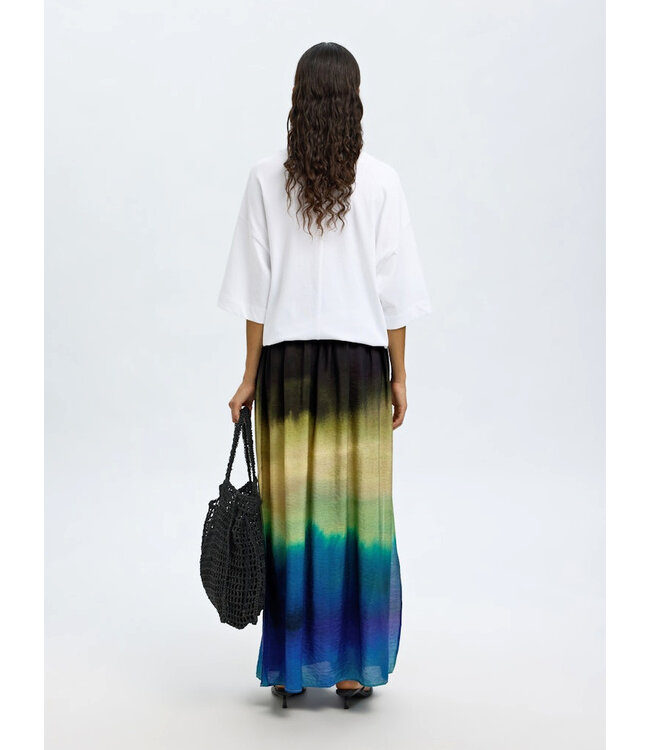 Selected Femme SLFVILMI Maxi Slit Skirt- Chestnut AOP