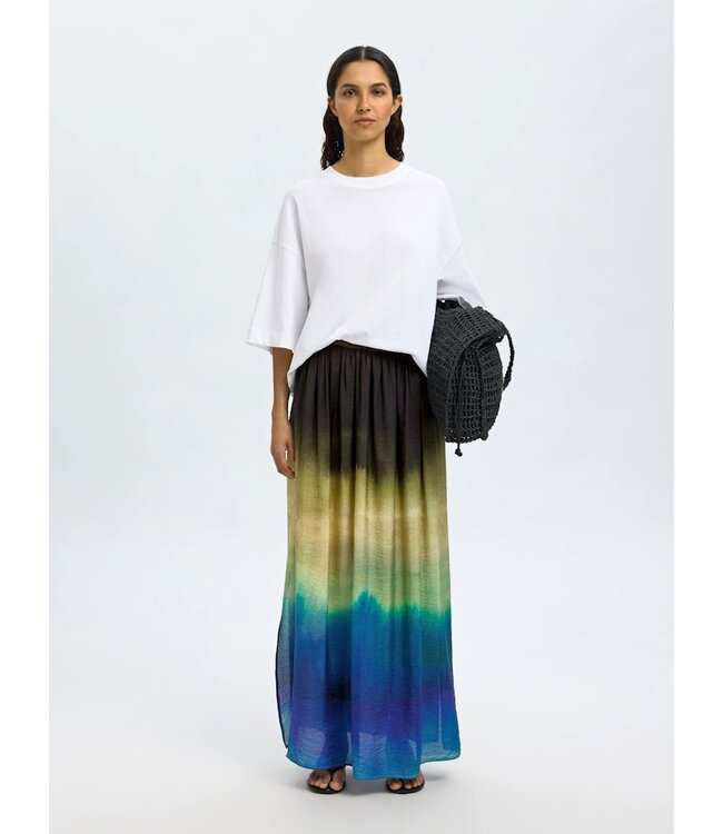 Selected Femme SLFVILMI Maxi Slit Skirt- Chestnut AOP