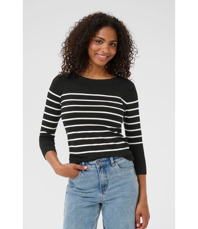 KAFFE KAlizza Boatneck Pullover - Black W. Chalk Stripe