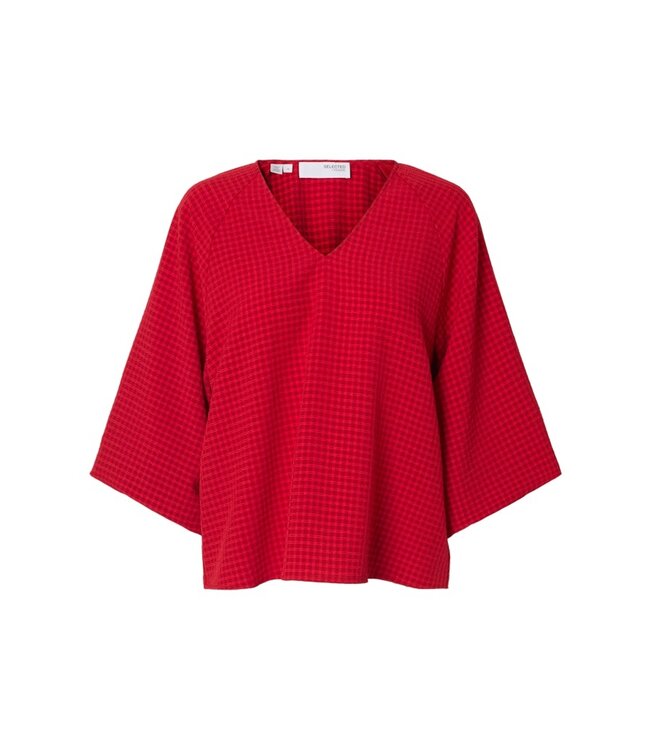 Selected Femme SLFAMIDA 3/4 V-Neck Top - Equestrian Red