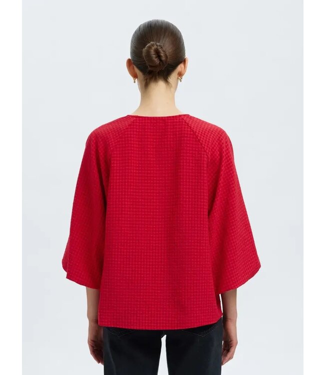 Selected Femme SLFAMIDA 3/4 V-Neck Top - Equestrian Red