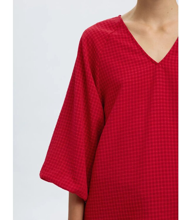 Selected Femme SLFAMIDA 3/4 V-Neck Top - Equestrian Red