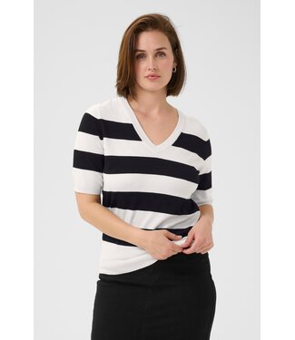 KAFFE KAlizza Striped V-Neck - Turtledove/Black Boldstripe