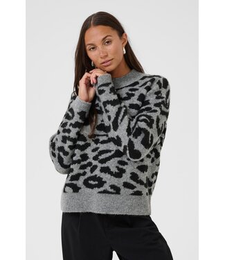 KAFFE KAsandra Pullover LS - LGM/Black Leopard