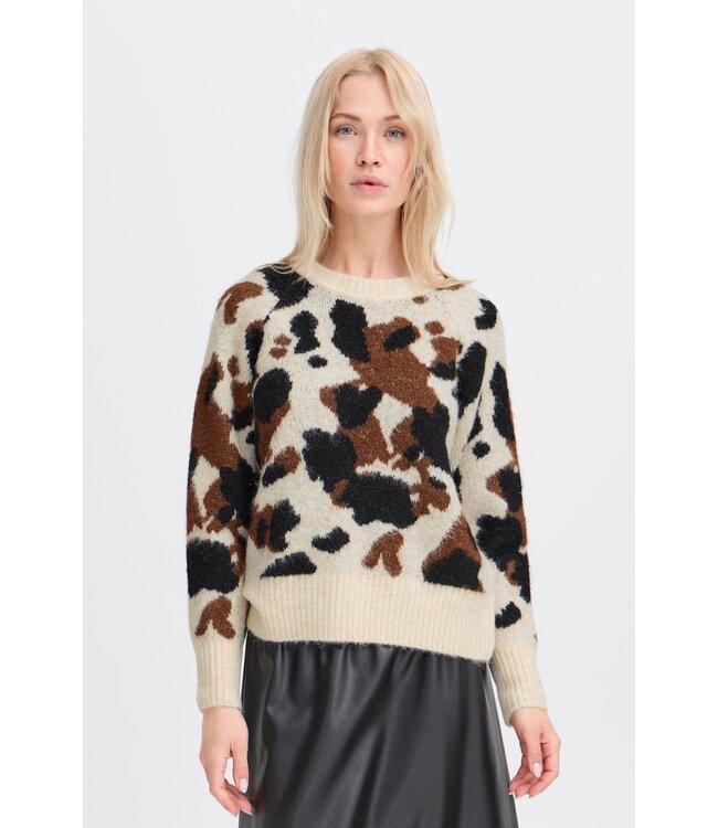 b.young BYOMEA Cow Jumper - Birch Cow Jacquard