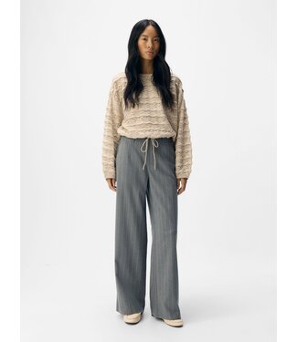 Object OBJLISA Wide Pant AOP - Medium Grey Melange Humus Pinstripe
