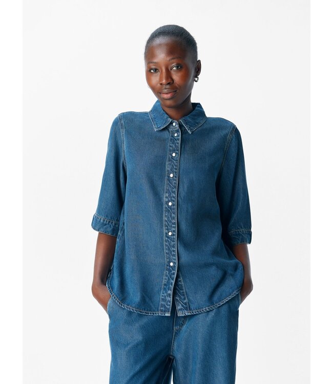 Object OBJFRAME 2/4 RE Denim Top - Dark Blue Denim/Rinse
