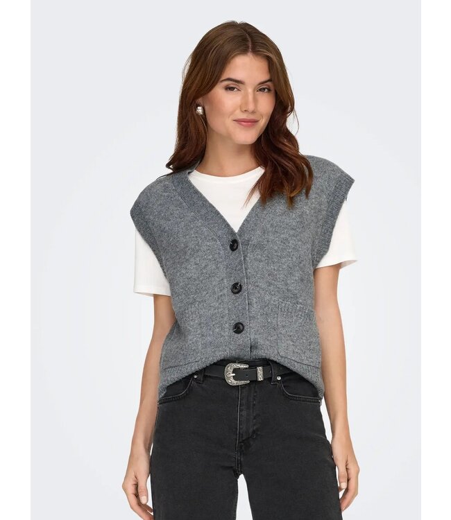 JDY JDYSUPER Life S/L Knit V-Neck Vest - Medium Grey MELANGE