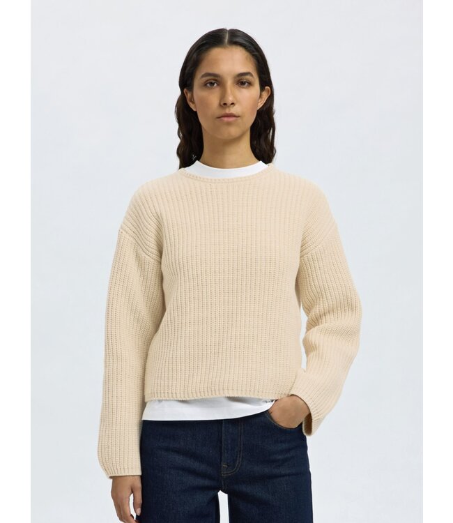 Selected Femme SLFSELMA SUS LS Knit O-Neck - Birch